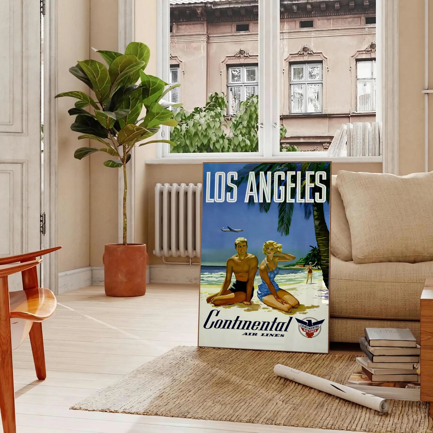Los Angeles vintage travel poster lush green crisp white hues wall art thoughtful gift artwork charm LA golden era decor stylish print available