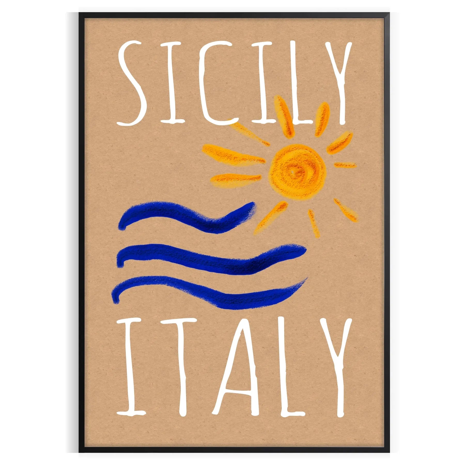 charm Sicily vintage poster vibrant blue orange hues stunning wall art piece Italy essence artwork space unique gift sizes A4 cm A0