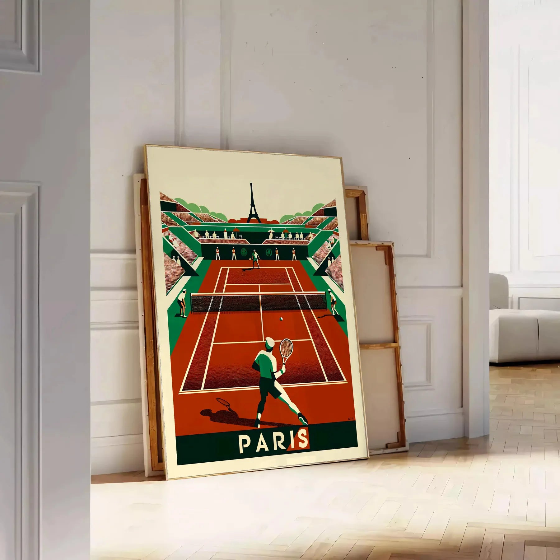 Art Deco Paris Vintage tennis poster inspired by Paris and Roland Garros in living room