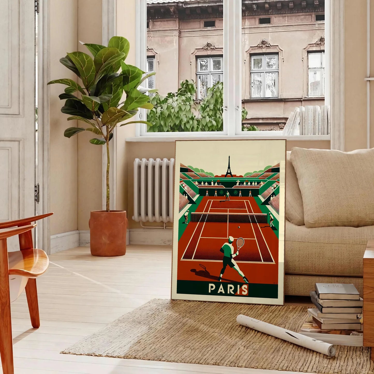 Art Deco Paris Vintage tennis poster inspired by Paris and Roland Garros in living room