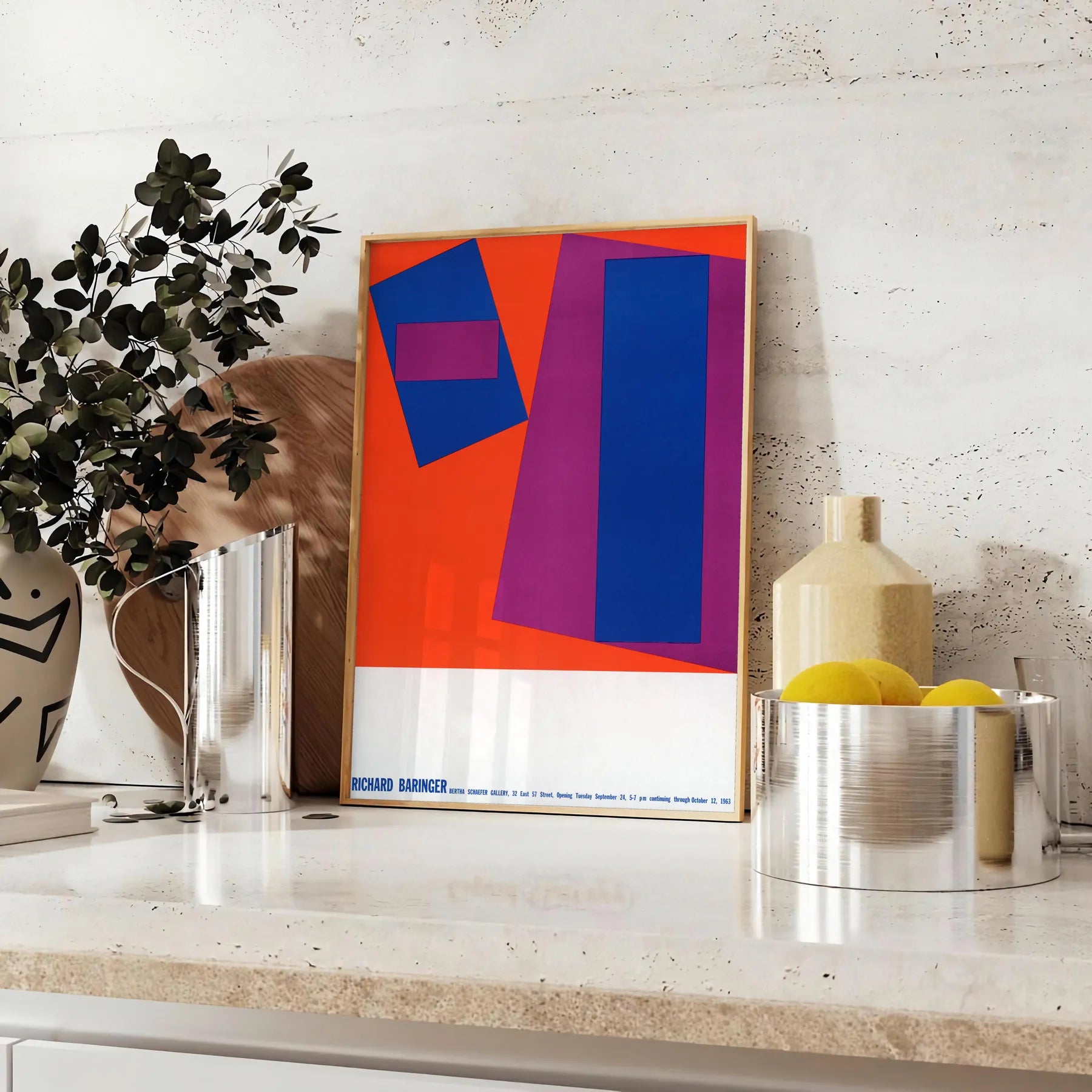 space Richard Baringer vintage poster striking blend gray orange hues unique wall art timeless elegance perfect gift lover various sizes A4 cm A0