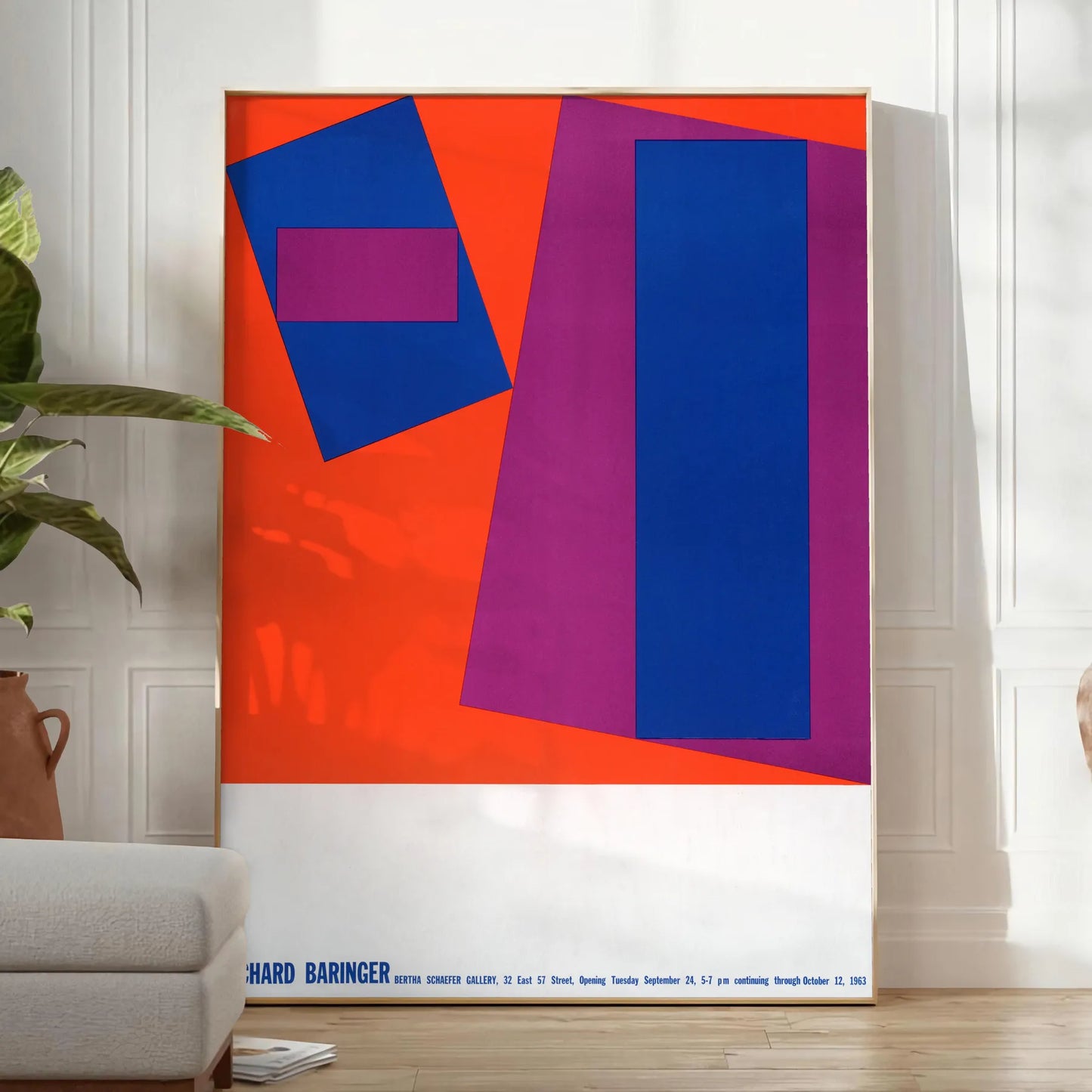 space Richard Baringer vintage poster striking blend gray orange hues unique wall art timeless elegance perfect gift lover various sizes A4 cm A0