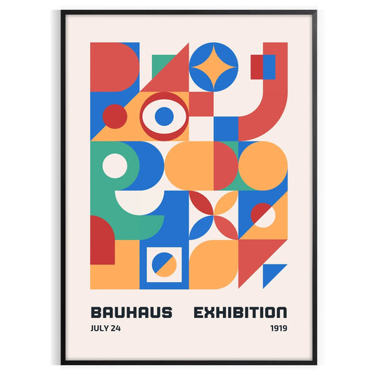 space stunning Bauhaus geometrical poster art vibrant orange blue hues gift wall collection modern print timeless design creativity unframed artwork