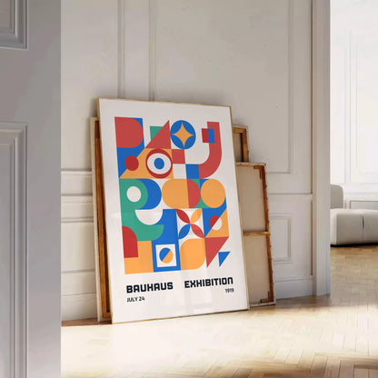 space stunning Bauhaus geometrical poster art vibrant orange blue hues gift wall collection modern print timeless design creativity unframed artwork