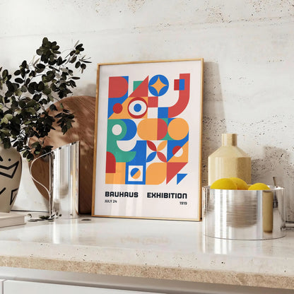 space stunning Bauhaus geometrical poster art vibrant orange blue hues gift wall collection modern print timeless design creativity unframed artwork