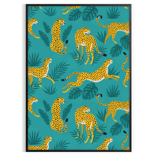 space striking cheetah poster bold black green tones eye wall art perfect wildlife enthusiasts unique artwork gift unframed edition room captivating jungle oasis