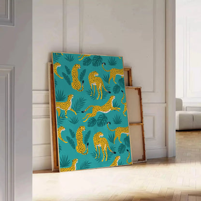 space striking cheetah poster bold black green tones eye wall art perfect wildlife enthusiasts unique artwork gift unframed edition room captivating jungle oasis