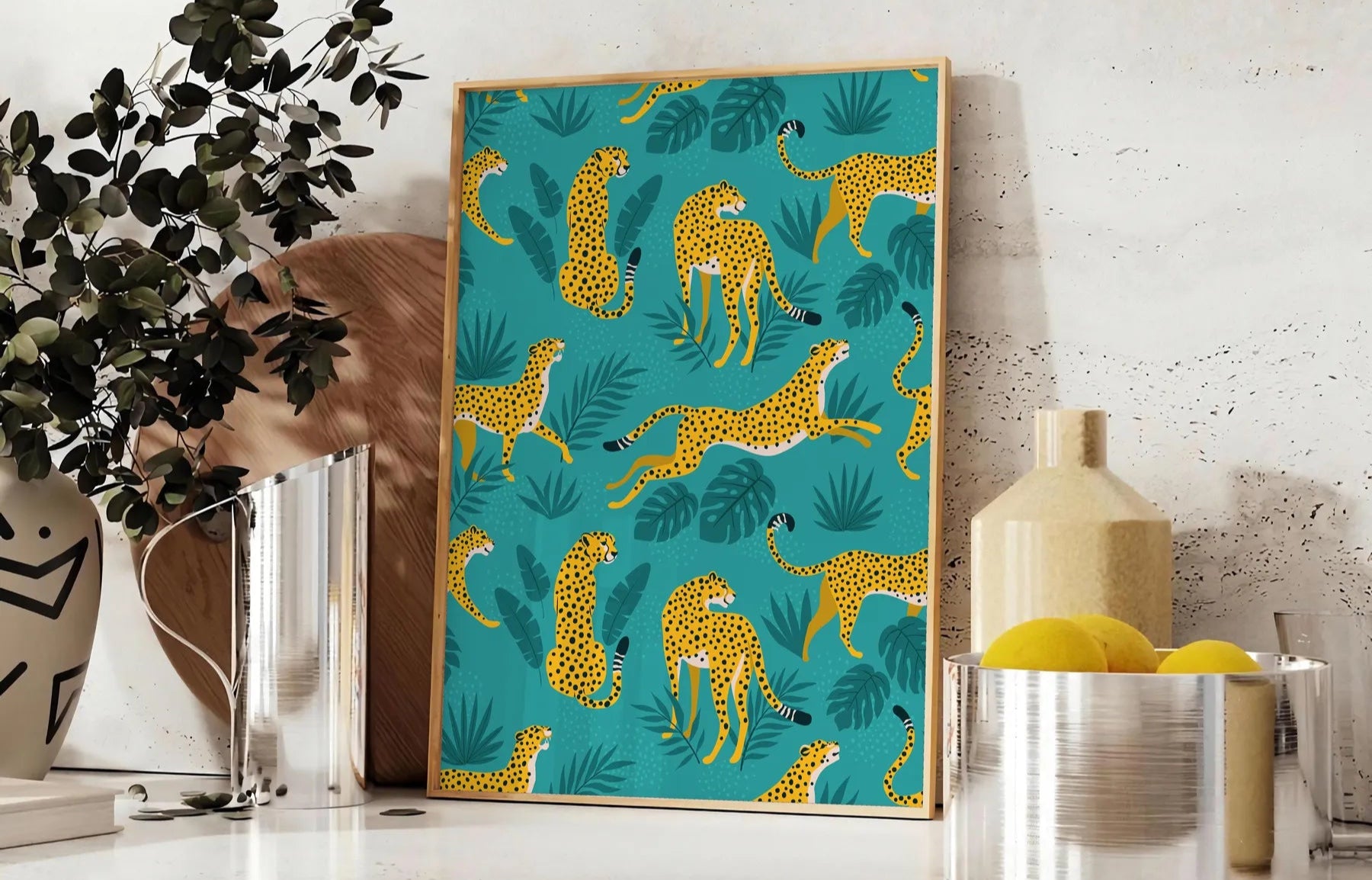 space striking cheetah poster bold black green tones eye wall art perfect wildlife enthusiasts unique artwork gift unframed edition room captivating jungle oasis