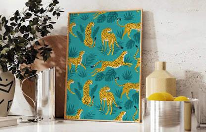 space striking cheetah poster bold black green tones eye wall art perfect wildlife enthusiasts unique artwork gift unframed edition room captivating jungle oasis