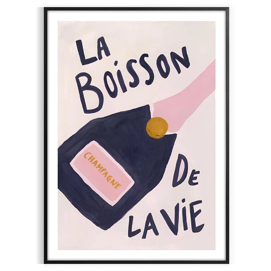 space vibrant La Boisson de Vie champagne cocktail poster popular art dynamic orange blue hues striking piece wall unique gift addition home decor available