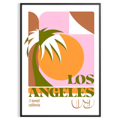 stunning Los Angeles California vintage travel poster vibrant orange green hues wall art captivating artwork nostalgic touch room unique gift sizes A4 cm A0