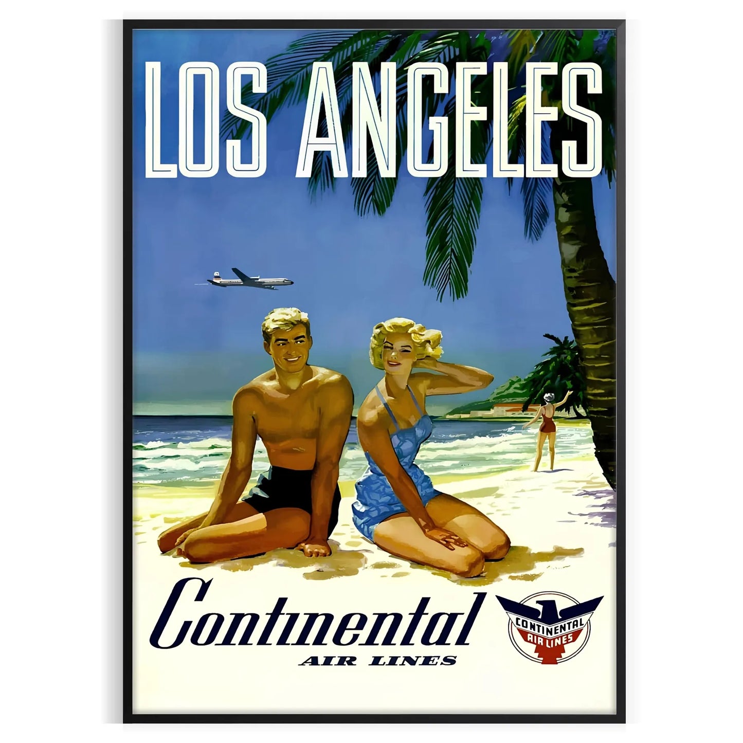 Los Angeles vintage travel poster lush green crisp white hues wall art thoughtful gift artwork charm LA golden era decor stylish print available