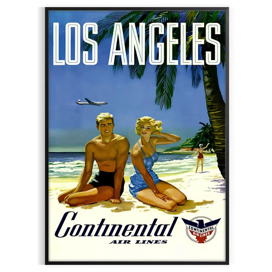 Los Angeles vintage travel poster lush green crisp white hues wall art thoughtful gift artwork charm LA golden era decor stylish print available