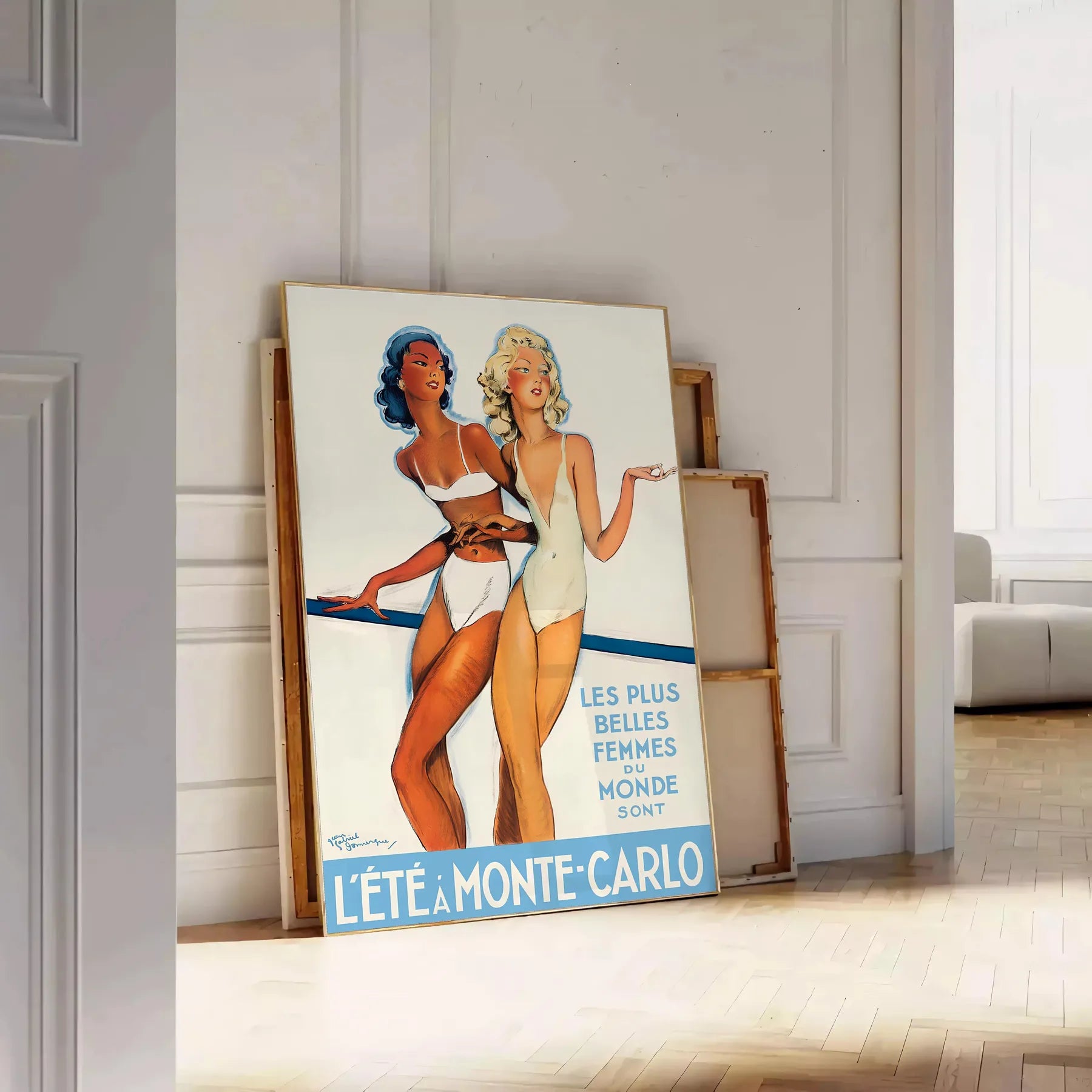 allure sun getaway Summer Monte Carlo vintage travel poster vibrant orange white hues captivating wall art perfect standout piece thoughtful gift style