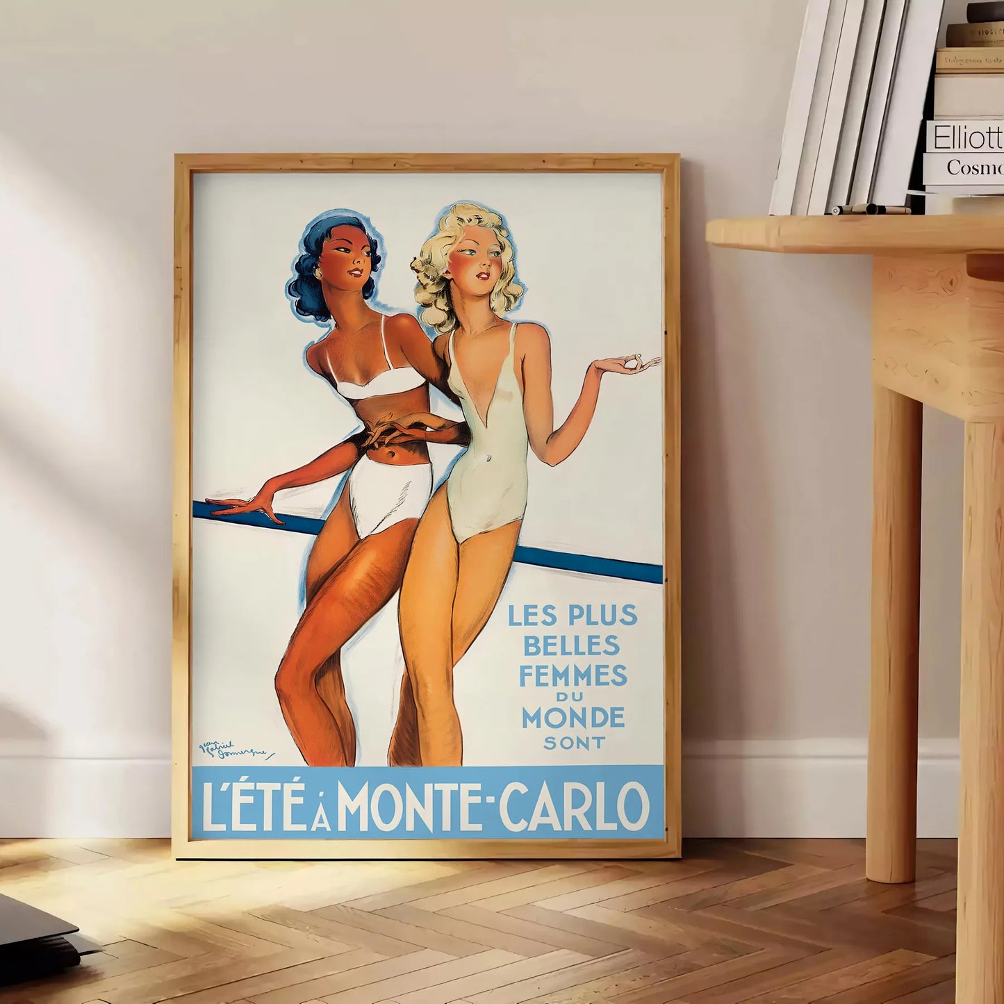 allure sun getaway Summer Monte Carlo vintage travel poster vibrant orange white hues captivating wall art perfect standout piece thoughtful gift style