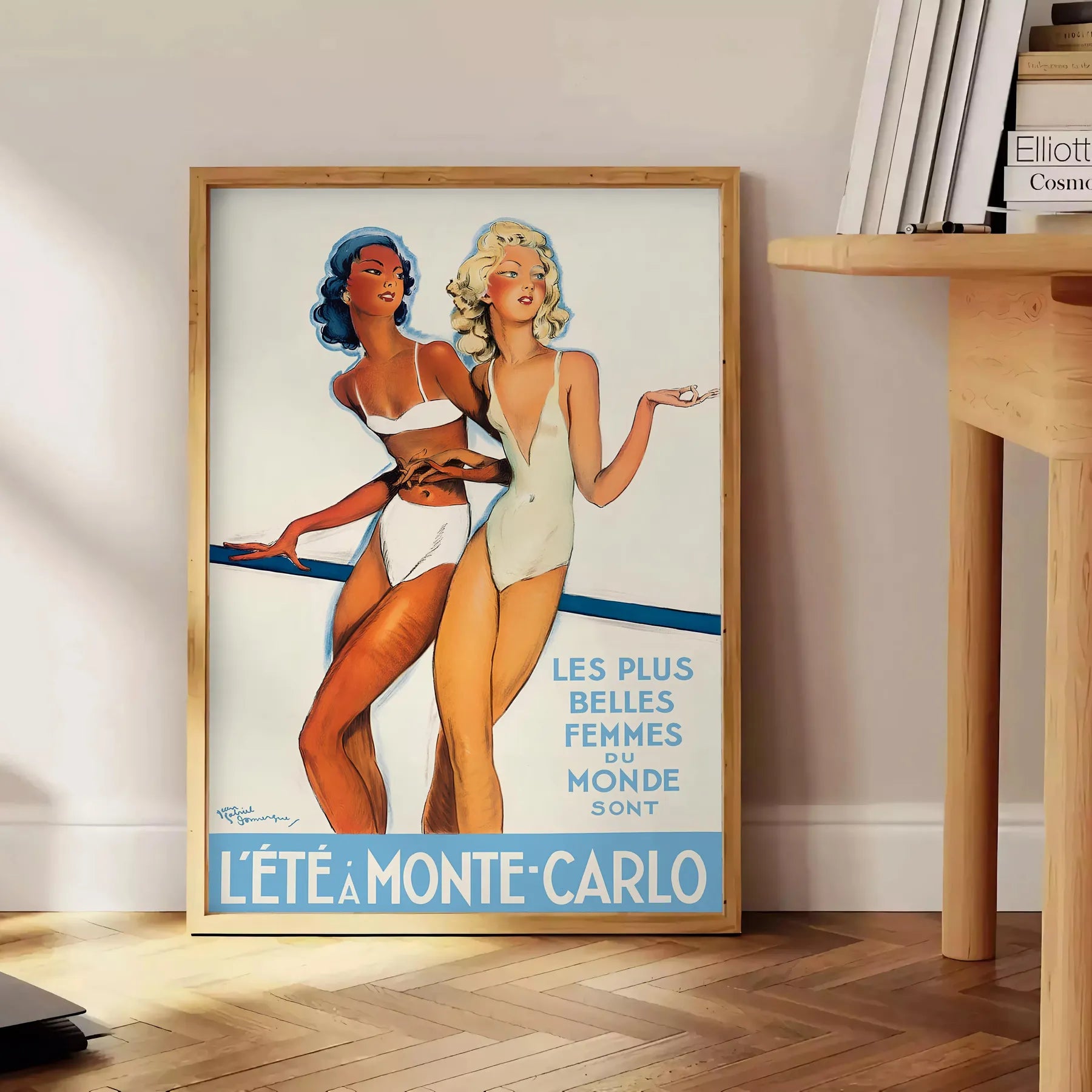 allure sun getaway Summer Monte Carlo vintage travel poster vibrant orange white hues captivating wall art perfect standout piece thoughtful gift style