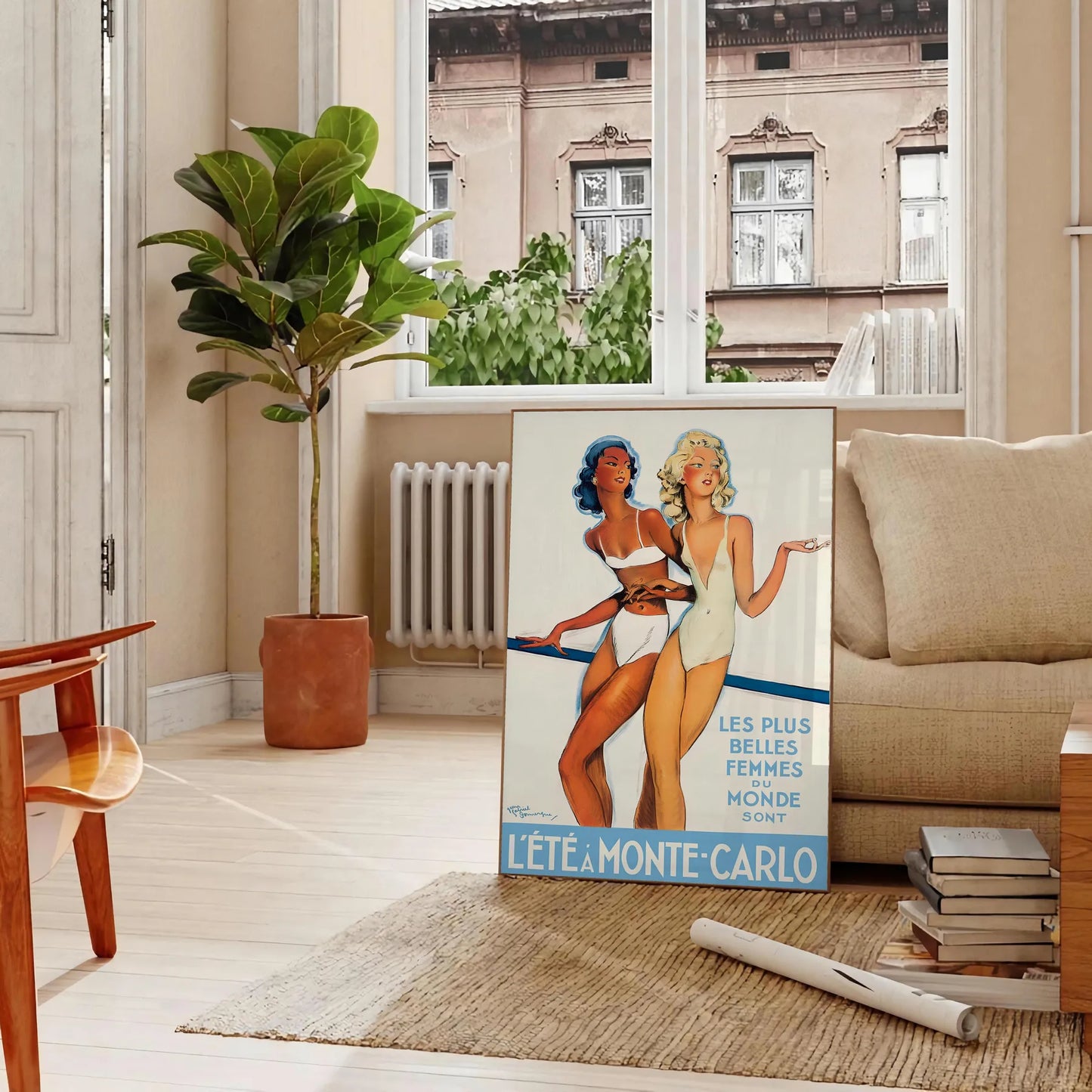 allure sun getaway Summer Monte Carlo vintage travel poster vibrant orange white hues captivating wall art perfect standout piece thoughtful gift style
