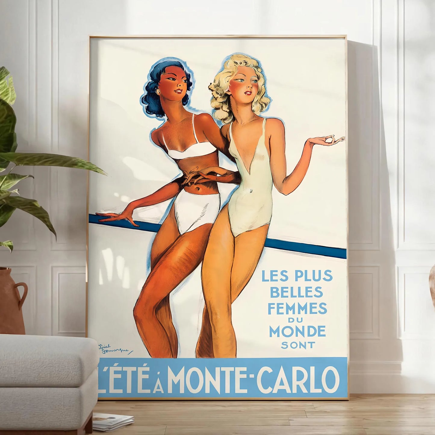 allure sun getaway Summer Monte Carlo vintage travel poster vibrant orange white hues captivating wall art perfect standout piece thoughtful gift style