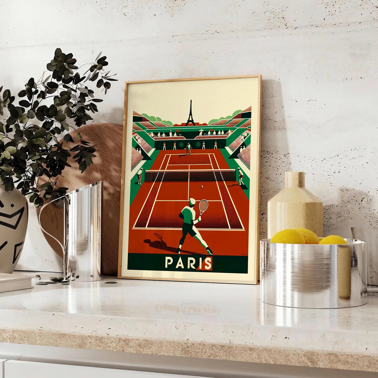 Art Deco Paris Vintage tennis poster inspired by Paris and Roland Garros in kitchen