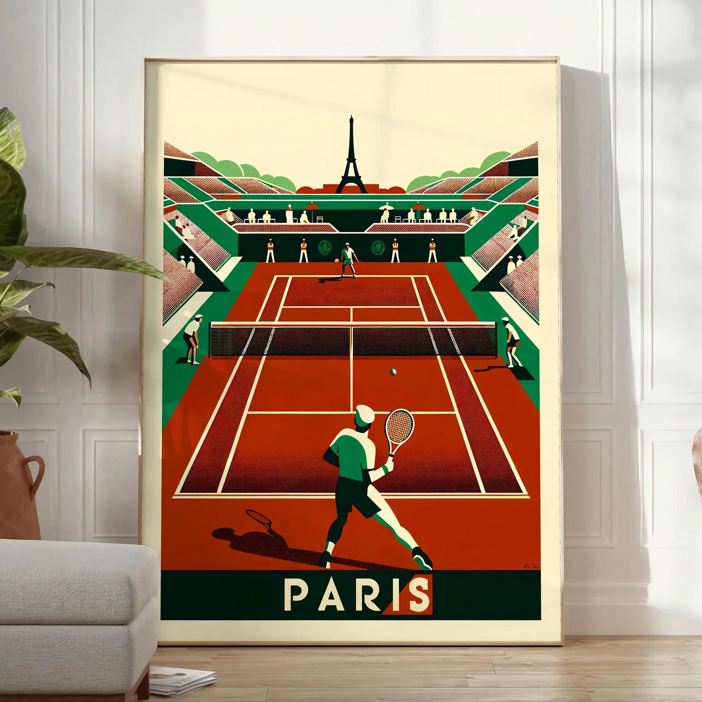 Art Deco Paris Vintage tennis poster inspired by Paris and Roland Garros in living room