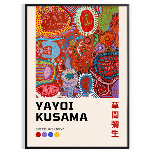 space mesmerizing poster Yayoi Kusama art vibrant green orange hues eye artwork perfect gift lovers splash creativity wall sizes A4 cm A0